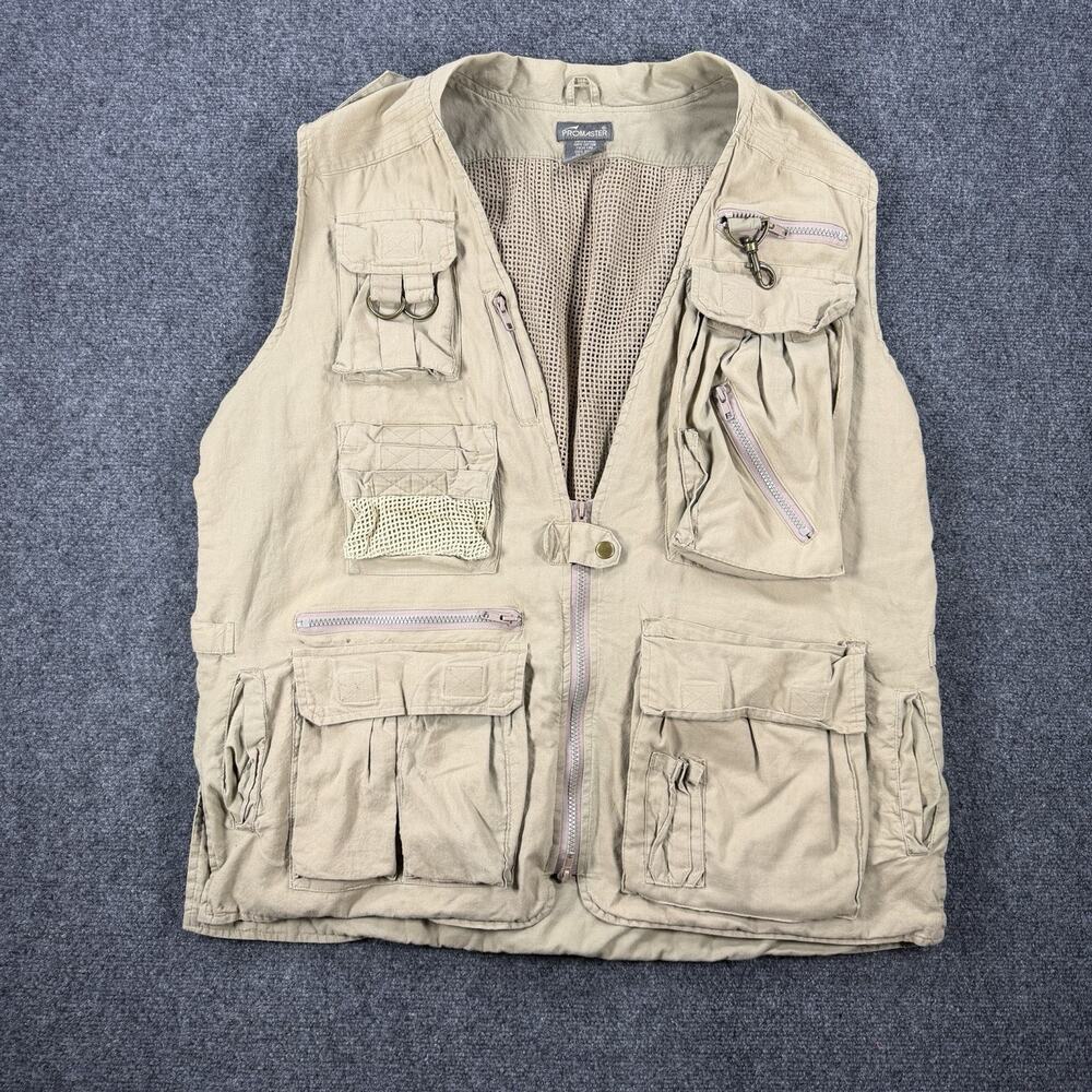 Promaster Utility Fishing Vest Mens Medium Khaki Multi Pocket Outdoor Travel